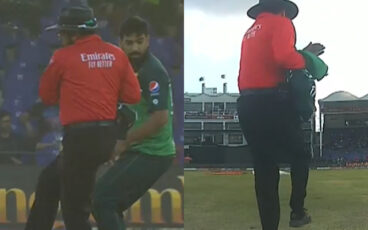 Watch: Aleem Dar struggles in pain as Mohammad Wasim Jr accidentally hits legs with dreadful throw
