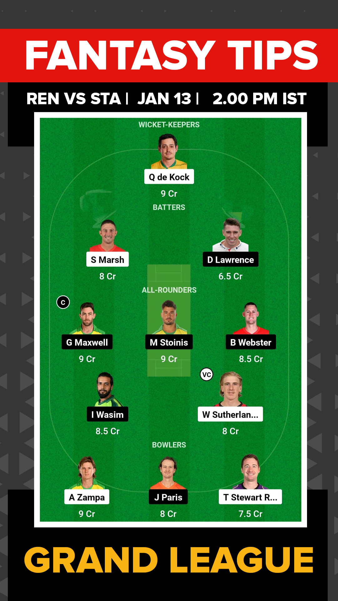 REN vs STA Dream11