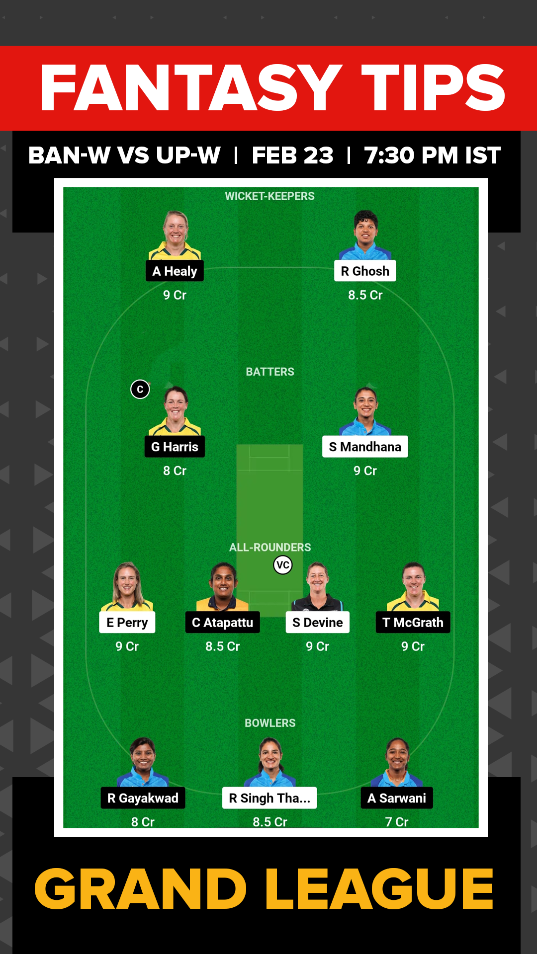 BAN-W vs UP-W Dream 11